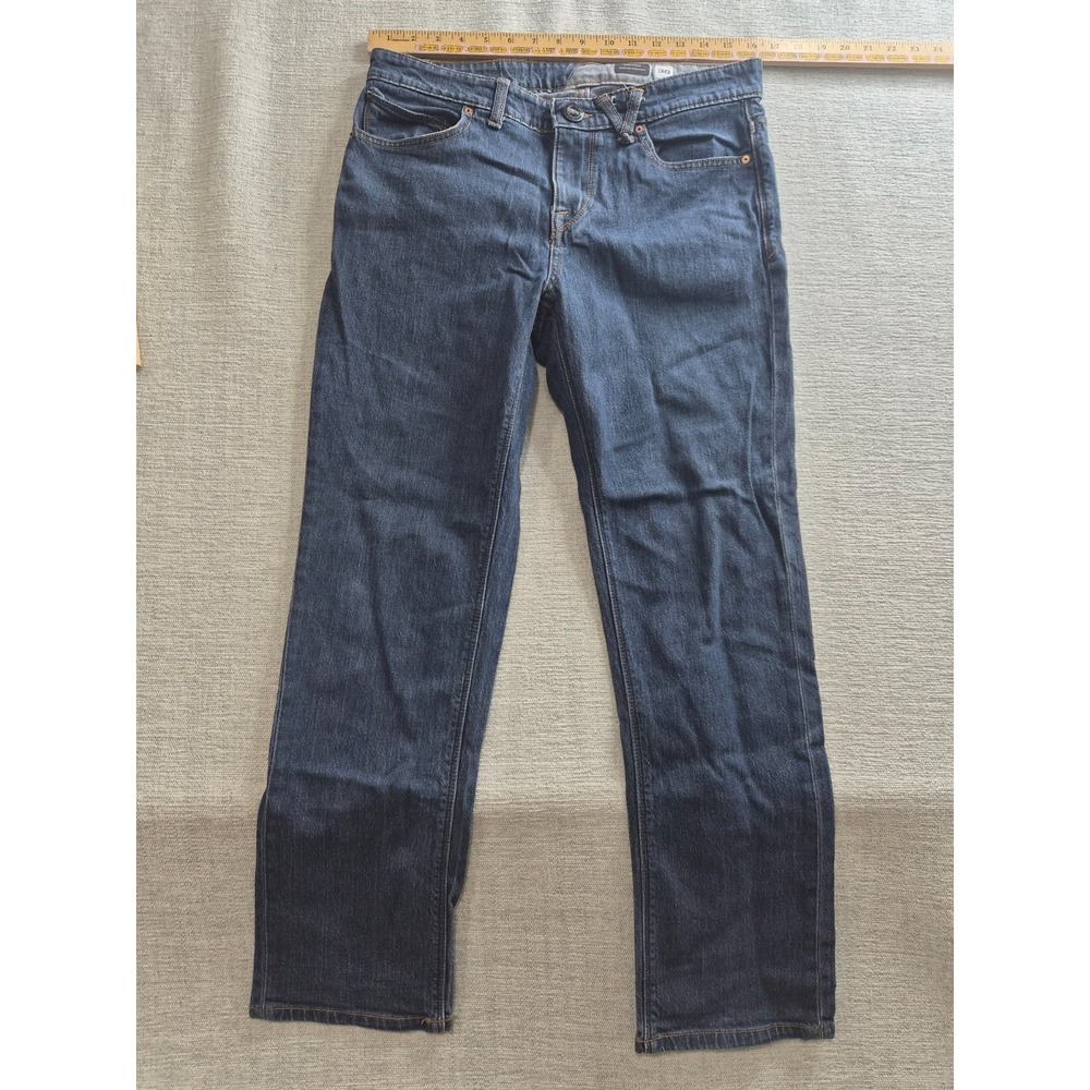 Volcom Jeans Mens 30 Blue Denim Cotton Logo Solver Modern Straight Dark Wash